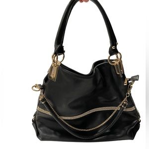 Women’s Black & Gold Bag | Large‎ | Rhinestones | Gold Hardware | Brown Interior